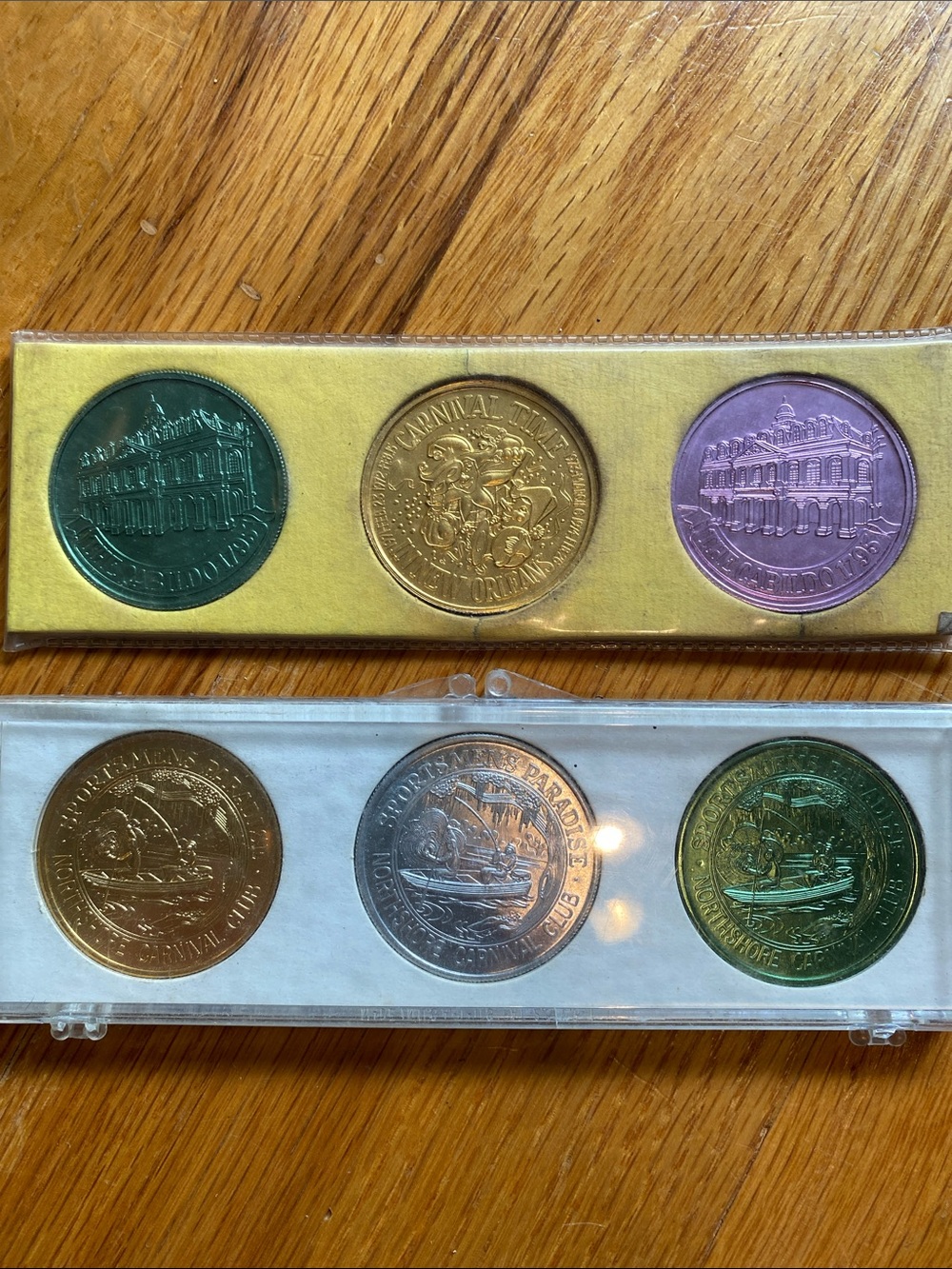 Assorted Carnival Tokens Set — Green, Gold, Purple, Silver, Blue